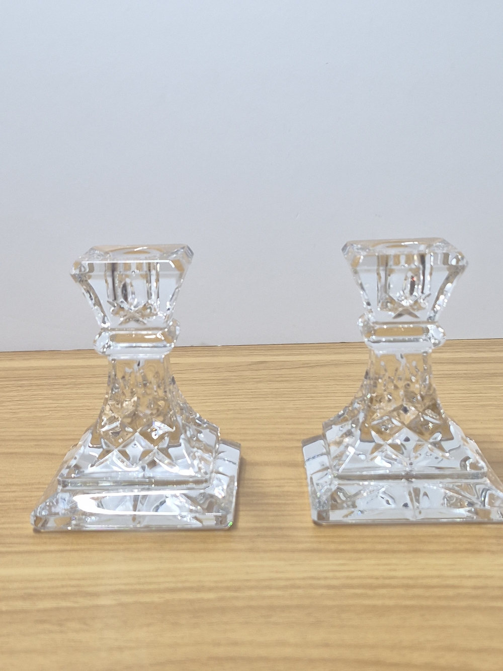 Waterford Taper Candlesticks Crystal Vintage Lismore Clear Square Base 4"